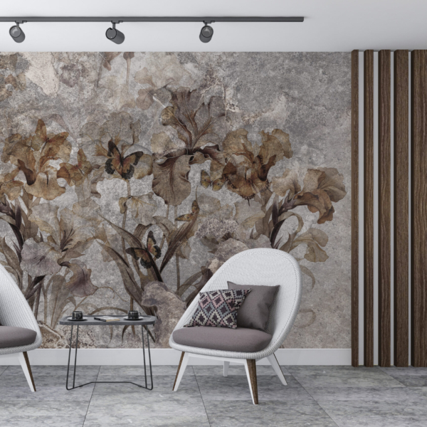 Fototapete Graue Blätter in Gold