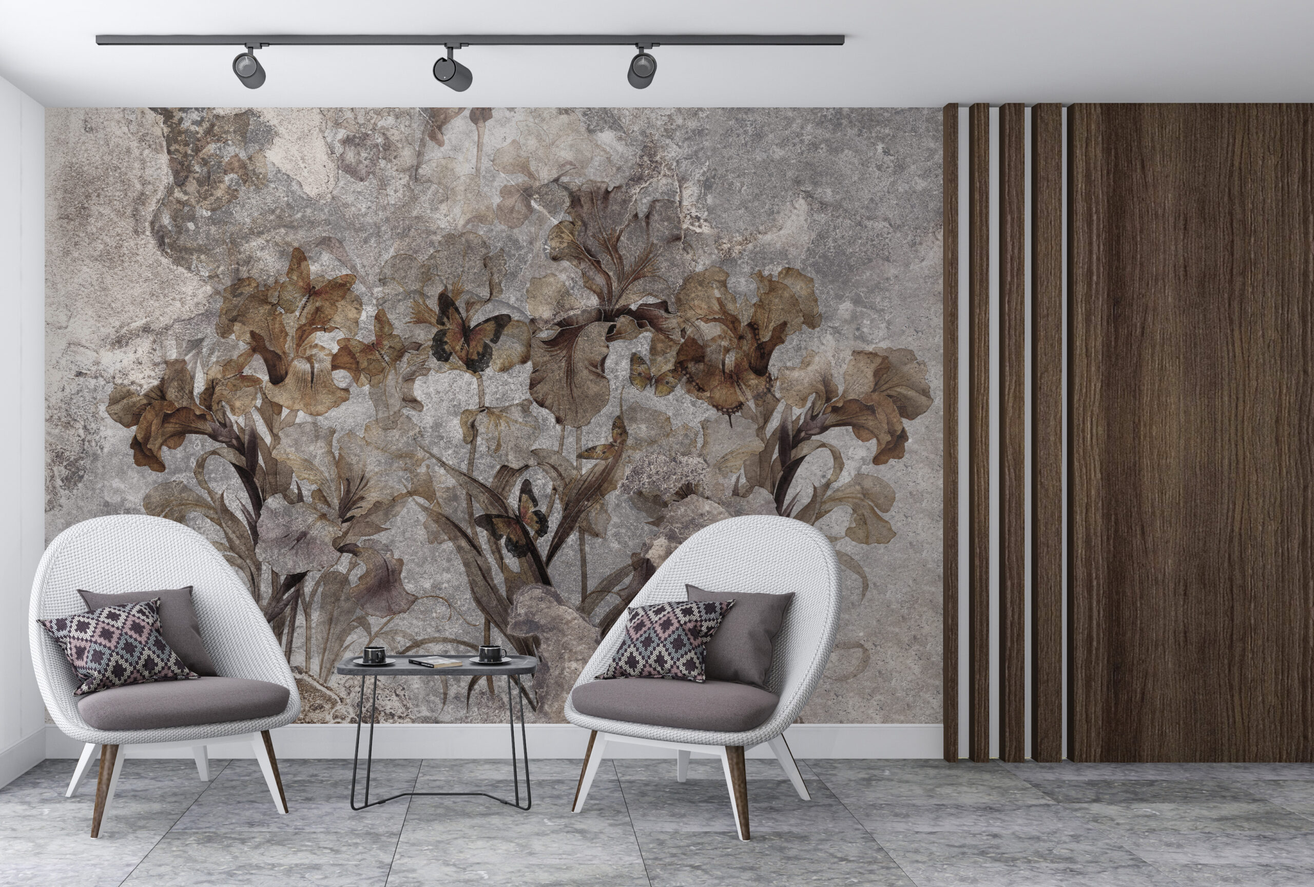 Fototapete Graue Blätter in Gold