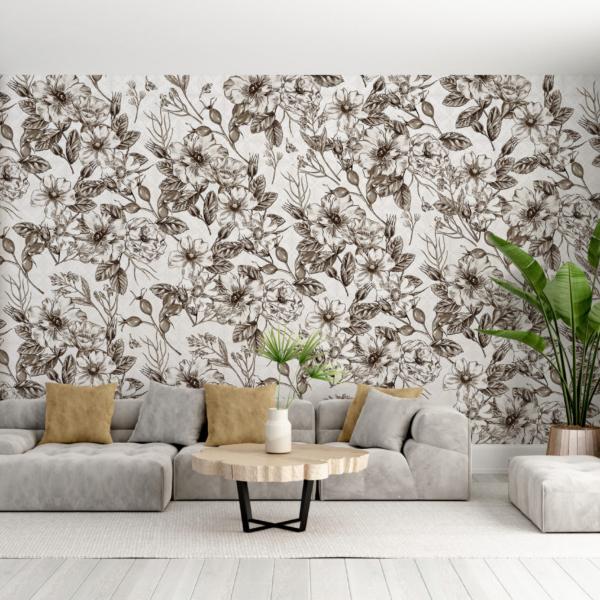 Fototapete Dunkle Blumen auf weißem Hintergrund