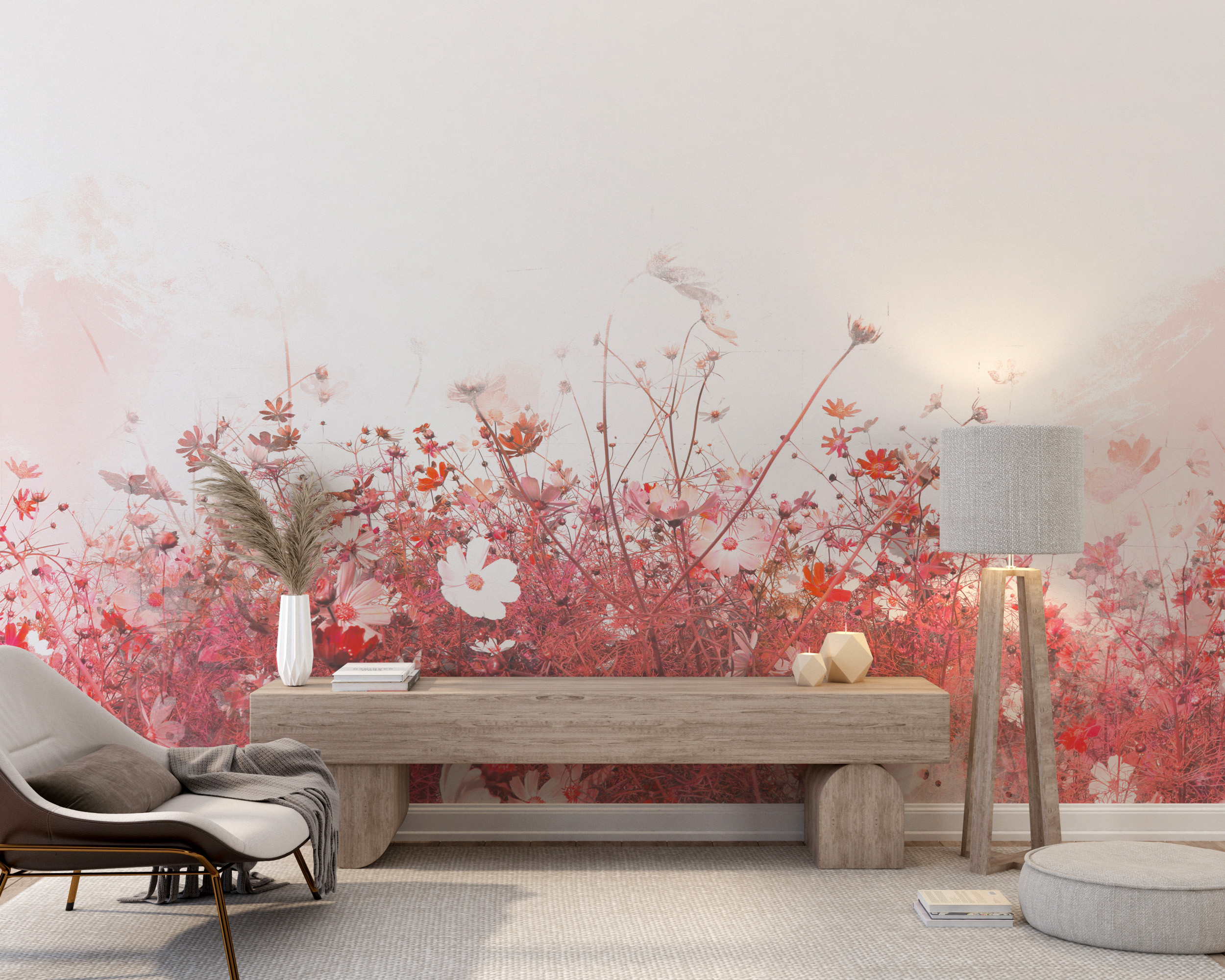 Fototapet Blommor i rosa och rött