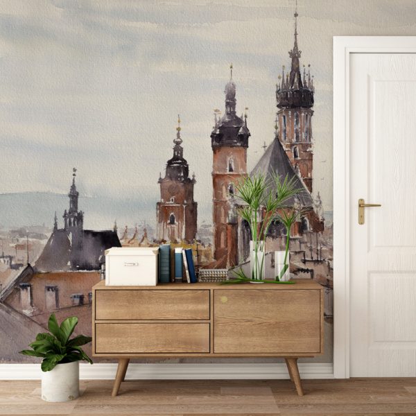 Fototapeta Kraków – panorama miasta w stylu akwareli