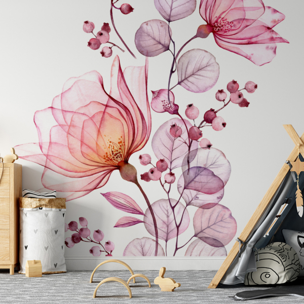 Fototapeta Delikatne kwiaty – akwarelowa fototapeta botaniczna