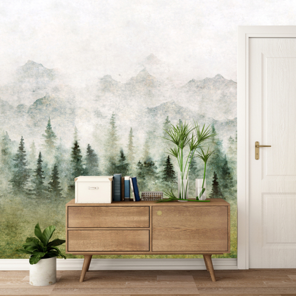 Fototapeta Akwarelowy obraz las we mgle