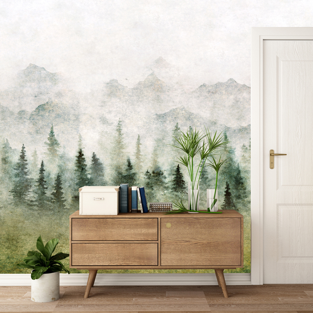 Fototapeta Akwarelowy obraz las we mgle